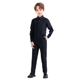 罗蒙儿童黑衬衫黑裤子男童六一演出服合唱套装夏白衬衣西裤两件套