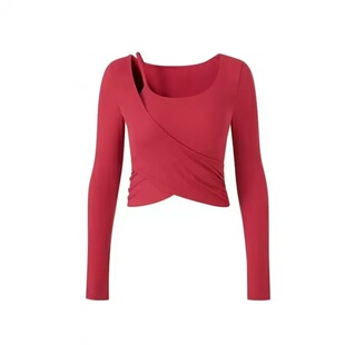 新款长袖瑜伽t恤女带胸垫透气跑步速干上衣高级感运动健身服