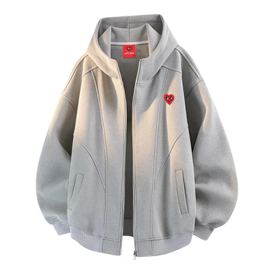 查尔斯桃心美式重磅连帽卫衣加绒加厚男女冬季新款情侣开衫外套