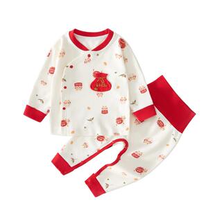 婴儿衣服分体套装红色喜庆春秋宝宝秋冬百天周岁拜年服过新年纯棉