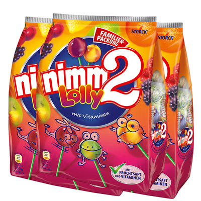 【自营】nimm2 德国进口二宝多口味果汁棒棒糖 200g*3袋 零食糖果