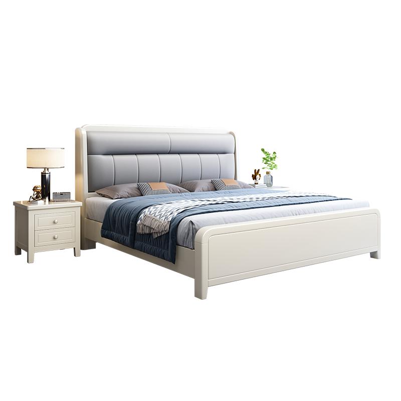 实木床1.8米双人床灰色软包真皮1.5m白色主卧现代简约法式奶油风