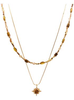 甜酸复古虎眼天然石项链2025新款爆款毛衣链秋冬双层锁骨链颈链潮