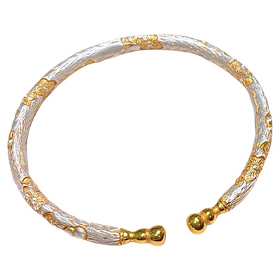 足银999.9描金樱花葫芦开口手镯