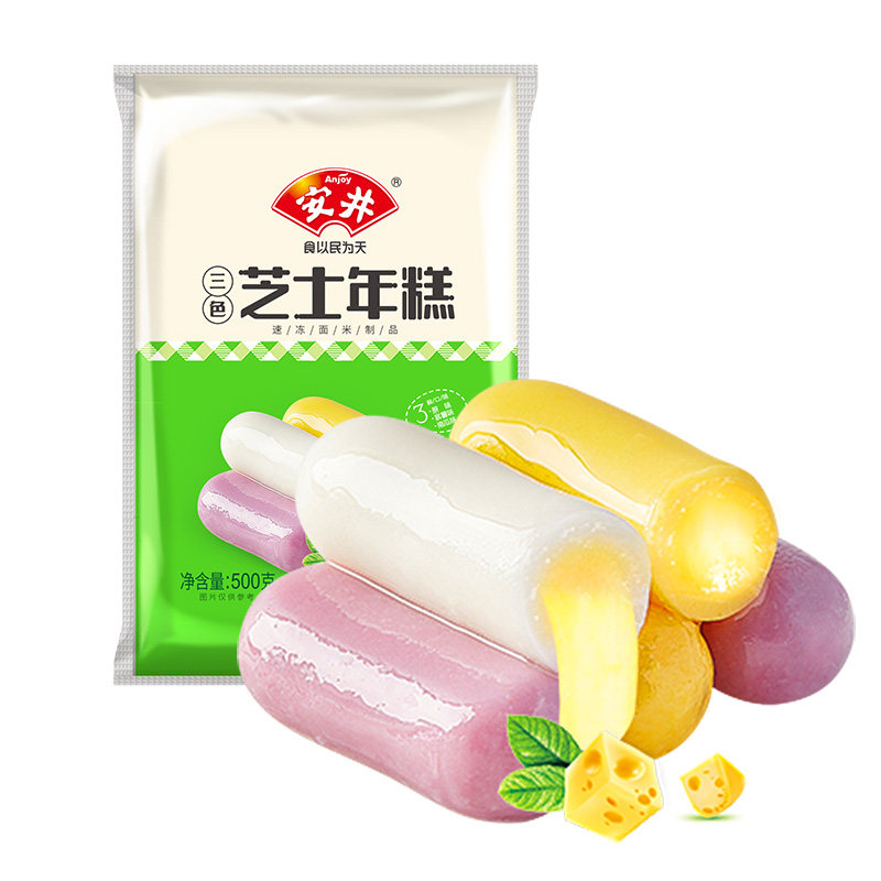 安井三色芝士年糕条500g 夹心拉丝韩式火鸡面韩国风味火锅食材年