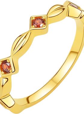 周六福几何戒指女S925银黄金色复古轻奢小众送女友本命年礼物