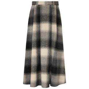 COCOBELLA英伦风格纹毛呢半身裙女秋冬知性气质A字大摆长裙HS3096