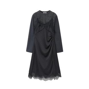 REVAN芮范设计师款闺房风缎面波点连衣裙RM91101141