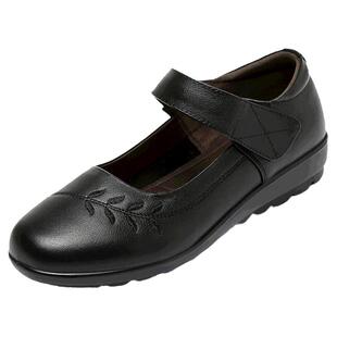 43特大号中年妈妈拉带单鞋42方口大码妇女鞋老年人平底软牛皮鞋40