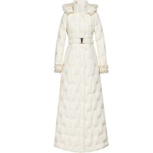 冬新款米白色羽绒服女气质高端品牌长款保暖修身超长到脚踝6076