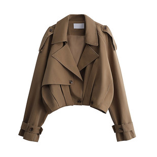 2026春秋季新款复古双排扣短款风衣外套女宽松显瘦设计感花苞上衣