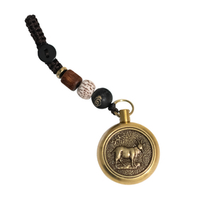 黄铜复古十二生肖旋转手把件挂饰属相转转解压神器汽车内钥匙扣把