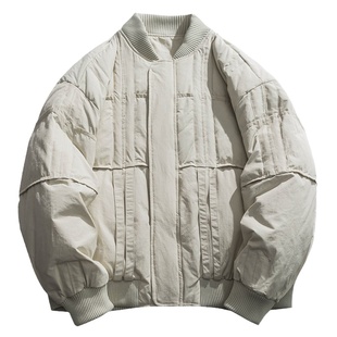 日系复古立领羽绒服男冬季90白鸭绒棒球服宽松保暖工装棉衣男外套