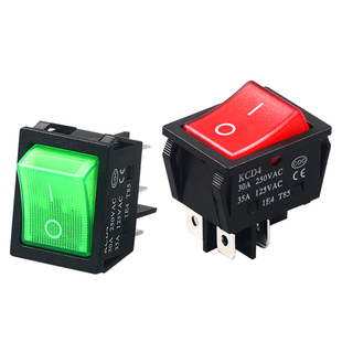 电焊机大电流船型开关35A大功率翘板电源KCD4带灯船形四脚 红绿色