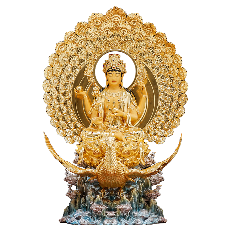 纯铜贴金孔雀明王佛像佛母菩萨