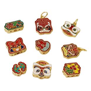 SJ38古法金国风瑞兽醒狮头饰吊坠DIY招财纳福手项链饰品 配件串珠