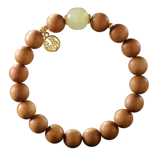 遇见普陀山真品桃木手串女款和田玉老型珠福牌情侣手链本命年礼物