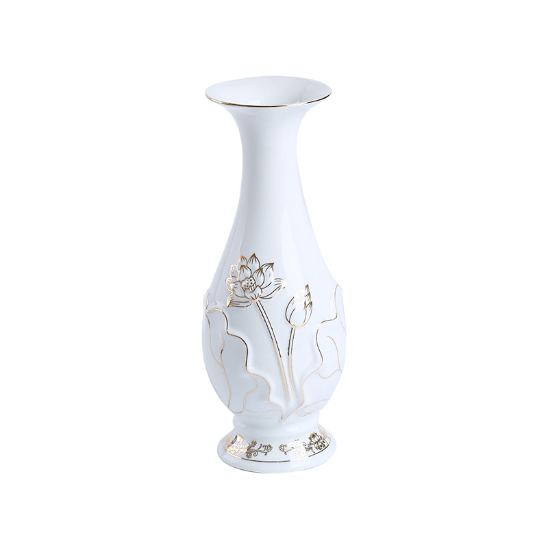 陶瓷描金莲花插花瓶佛前家用供佛