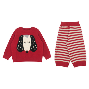 大耳象女童毛绒家居上衣条纹裤冬季新款宝儿厚套装半边绒保暖睡衣