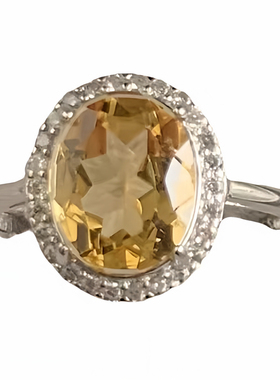 天然黄水晶刻面银镶嵌戒指