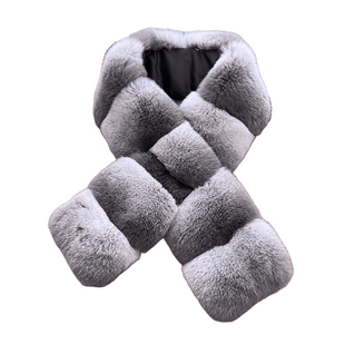 青紫蓝獭兔毛围巾女冬季保暖百搭气质龙猫纹渐变交叉皮草毛毛围脖