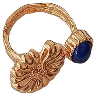 NOV纯银镀18k金戒指女款原创向日葵大花戒女太阳花开口青金石戒指