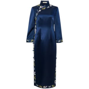 华族经典旗袍气质名媛中式复古醋酸手推绣花素雅高级感民国风祺袍