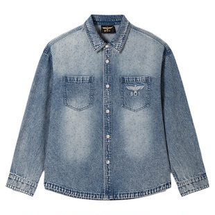 BOYLONDON春季男女同款个性翻领潮牌休闲百搭长袖牛仔衬衫N48011