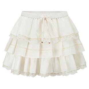 SHRO ENRO2026年春季新款重工蕾丝拼接压褶蛋糕裙少女风百褶短裙