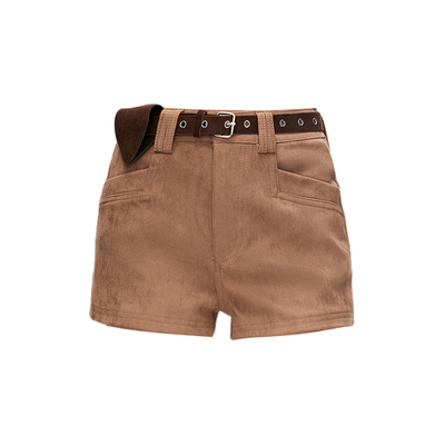 VIVICATHY2025秋美式复古麂皮短裤女辣妹低腰佰搭显瘦热裤靴裤黑