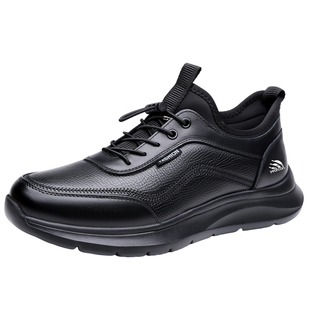 意尔康男鞋秋冬季加绒棉爸爸男士休闲真皮全黑软底公务通勤运动鞋