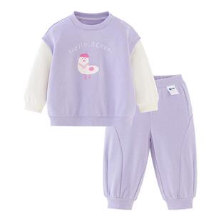 迷你巴拉巴拉女童假两件卫衣套装2026春装新款儿童宝宝长裤两件套