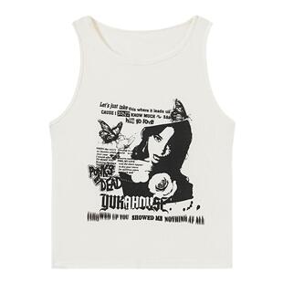 YUKAHOUSE 露肩背心朋克风无袖短款T恤亚文化打底衫上衣女春夏款