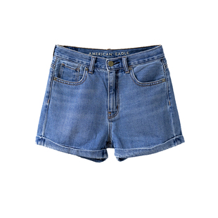 AEO美国鹰 2025夏季新款纯棉无弹高腰牛仔短裤女经典翻折边短裤潮