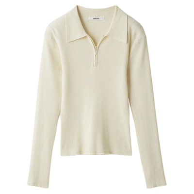 SNIDEL2025秋冬新品百搭半高拉链翻领纯色罗纹针织衫SWNT254221