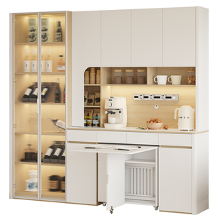 奶油风折叠餐桌家用收纳柜隐形餐柜一体多功能餐边柜酒柜3G261