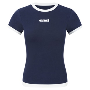 【Endweep官方店】领口撞色女款短袖T恤夏季简约修身正肩百搭上衣