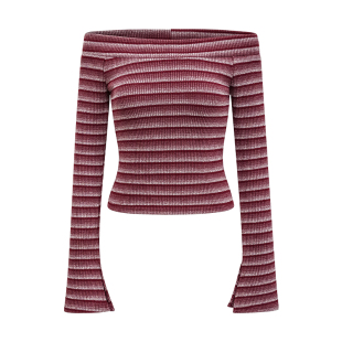 Go Girl Go 自制欧美风性感一字领条纹针织衫女修身短款辣妹上衣