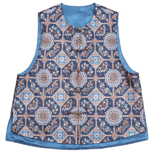 菲伊唐中式国潮马甲真丝宋锦复古改良对襟圆领中式宽松马夹女上衣