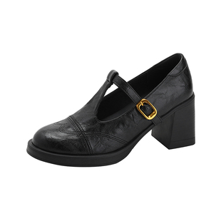 2026新款复古风T字带玛丽珍鞋女粗跟高跟单鞋通勤百搭气质小皮鞋