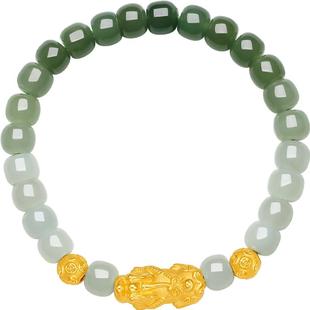 周六福和田玉手串黄金青玉玉石吉福貔貅手链官方旗舰店新年礼物