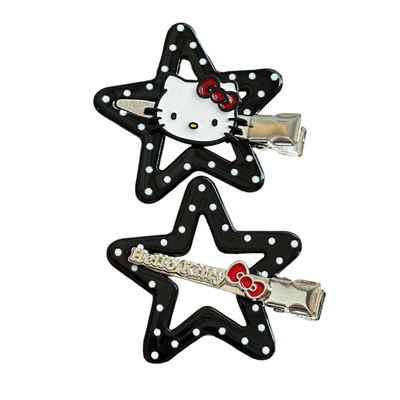 凯蒂猫黑波点边夹五角星无痕发夹