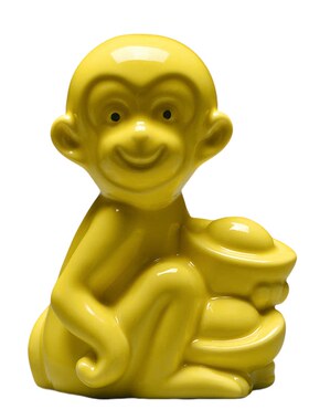 黄色陶瓷猴摆件化解补角玄关客厅