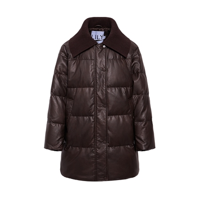 LILY通勤鸭绒中长款翻领羽绒服