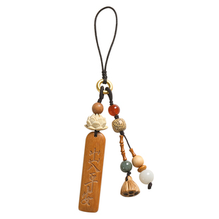 檀木平安无事牌手机链挂件男女高级手机壳挂绳短款防丢挂饰品吊坠