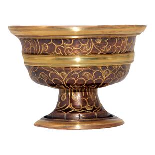 藏密坊 尼泊尔手工复古高脚红铜紫铜 佛堂供水碗圣水杯八供摆件用