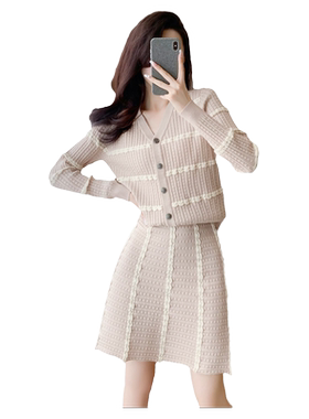 高级感气质名媛针织连衣裙两件套