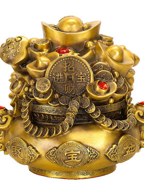 纯黄铜金元宝聚宝盆摆件招财客厅