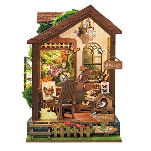 寄放时光mini书立蝴蝶之家手工拼装diy小屋微缩场景积木模型礼物