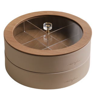 高档原木纹皮革干果盘家用民宿北欧奶油风糖果坚果收纳盒2025新款